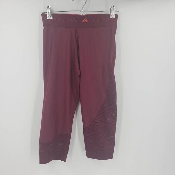 ADIDAS STELLA MCCARTNEY women's S wine red cropped leggings - Picture 1 of 6